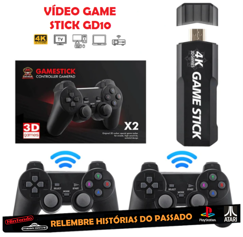 Vídeo Game Stick GD10 Retrô Ultra 4K 64GB + 2 Controles sem Fio (com mais de 30.000 jogos)